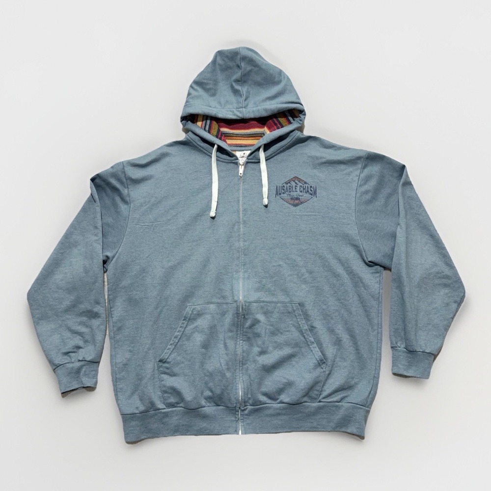 Prairie Mountain Ausable Chasm New York Full Zip Hoodie Blue Sweatshirt 2XL Cozy
